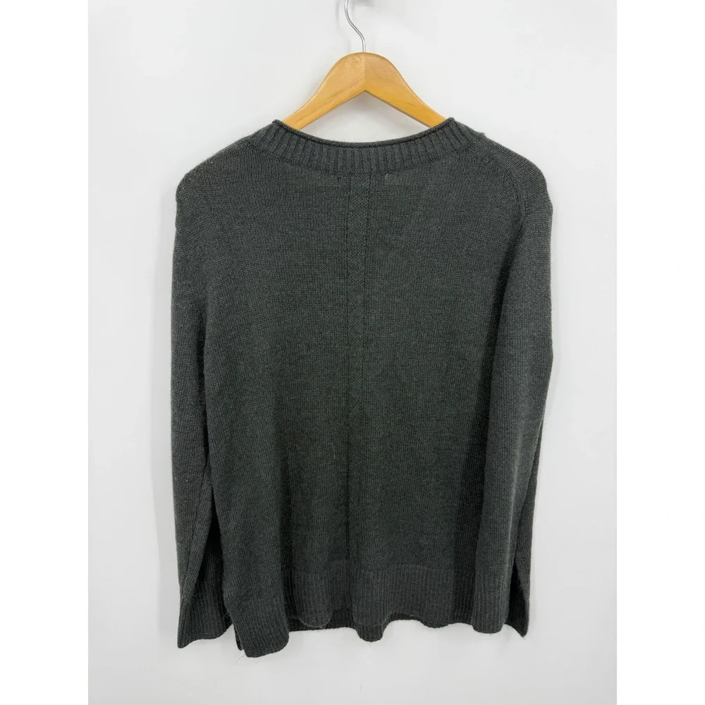 Banana Republic V-Neck Sweater Women L Charcoal Grey Knit Side Slit S/736956